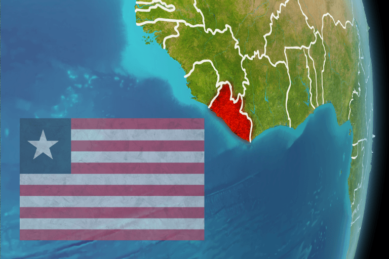 Liberia flag and country map of western Africa