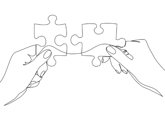drawing of hands holding puzzle pieces